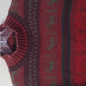 Vintage Talbots Festive Holiday Beaded Reindeer Print  Turtle Neck Sweater